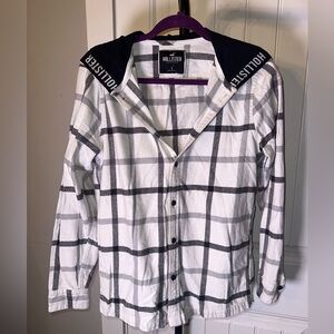 Hollister Size Small Mens Black and White Plaid Hoodie Logo Shacket Shirt Hoodie